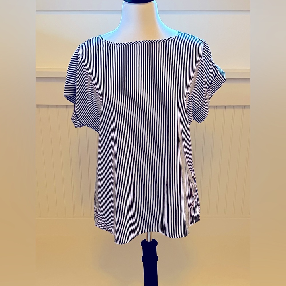 Banana Republic, loose fitting, navy and white stripe blouse.